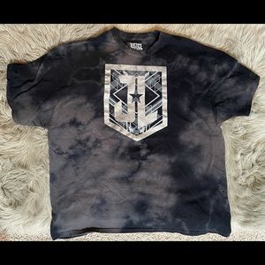 Justice League Logo T Shirt Tie Dye Black Gray